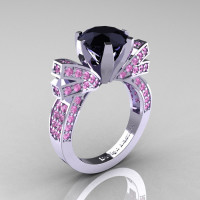 French 14K White Gold 3.0 CT Black Diamond Light Pink Sapphire Engagement Ring Wedding Ring R382-14KWGLPSBD-1