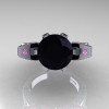 French 14K White Gold 3.0 CT Black Diamond Light Pink Sapphire Engagement Ring Wedding Ring R382-14KWGLPSBD-3