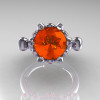 French Antique 14K White Gold 3.0 Carat Orange and Pink Sapphire Solitaire Wedding Ring Y235-14KWGPOS-3
