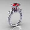 French Antique 14K White Gold 3.0 Carat Rubies Diamond Solitaire Wedding Ring Y235-14KWGDR-2