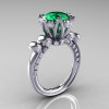 French Antique 14K White Gold 3.0 Carat Emerald Diamond Solitaire Wedding Ring Y235-14KWGDEM-2