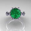 French Antique 14K White Gold 3.0 Carat Emerald Diamond Solitaire Wedding Ring Y235-14KWGDEM-3