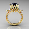 French Antique 14K Yellow Gold 3.0 CT Black and White Diamond Solitaire Wedding Ring Y235-14KYGDBD-2