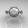 French Antique 14K White Gold 3.0 Carat White Agate Diamond Solitaire Wedding Ring Y235-14KWGDWA-3