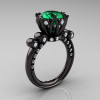French Antique 14K Black Gold 3.0 Carat Emerald Diamond Solitaire Wedding Ring Y235-14KBGDEM-2