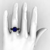 French Antique 14K Black Gold 3.0 Carat Blue Sapphire Solitaire Wedding Ring Y235-14KBGBS-4