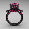 French Antique 14K Black Gold 3.0 Carat Pink Sapphire Solitaire Wedding Ring Y235-14KBGPS-2