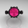 French Antique 14K Black Gold 3.0 Carat Pink Sapphire Solitaire Wedding Ring Y235-14KBGPS-3