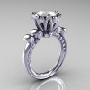 French Antique 14K White Gold 3.0 Carat White Agate Diamond Solitaire Wedding Ring Y235-14KWGDWA-2