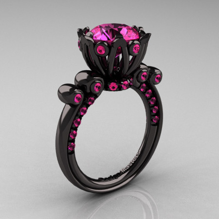 French Antique 14K Black Gold 3.0 Carat Pink Sapphire Solitaire Wedding Ring Y235-14KBGPS-1