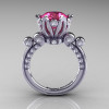 French Antique 14K White Gold 3.0 Carat Tourmaline Diamond Solitaire Wedding Ring Y235-14KWGDT-2