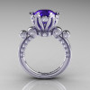 French Antique 14K White Gold 3.0 Ct Tanzanite Diamond Solitaire Wedding Ring Y235-14KWGDTA-2