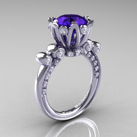 French Antique 14K White Gold 3.0 Ct Tanzanite Diamond Solitaire Wedding Ring Y235-14KWGDTA-1