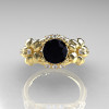 Nature Inspired 14K Yellow Gold 1.0 Ct Black White Diamond Leaf and Vine Engagement Ring R245-14KYGDBD-3