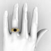 Nature Inspired 14K Yellow Gold 1.0 Ct Black White Diamond Leaf and Vine Engagement Ring R245-14KYGDBD-4