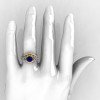 Nature Inspired 14K Yellow Two-Tone White Gold 1.0 Ct Blue Sapphire Diamond Leaf and Vine Engagement Ring Wedding Band Set R245S-14KYTTEGDBS-4