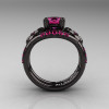 Nature Inspired 14K Black Gold 1.0 Ct Pink Sapphire Leaf and Vine Engagement Ring Wedding Band Set R245S-14KBGPS-2