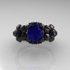 Nature Inspired 14K Black Gold 1.0 Ct Blue Sapphire Leaf and Vine Engagement Ring Wedding Band Set R245S-14KBGBS-4