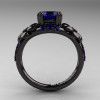 Nature Inspired 14K Black Gold 1.0 Ct Blue Sapphire Leaf and Vine Engagement Ring R245-14KBGBS-2
