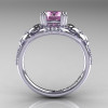 Nature Inspired 14K White Gold 1.0 Ct Light Pink Sapphire Diamond Leaf and Vine Engagement Ring R245-14KWGDLPS-2