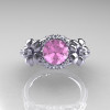 Nature Inspired 14K White Gold 1.0 Ct Light Pink Sapphire Diamond Leaf and Vine Engagement Ring R245-14KWGDLPS-3