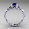 Nature Inspired 14K White Gold 1.0 Ct Blue Sapphire Diamond Leaf and Vine Engagement Ring R245-14KWGDBS-2