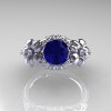 Nature Inspired 14K White Gold 1.0 Ct Blue Sapphire Diamond Leaf and Vine Engagement Ring R245-14KWGDBS-3