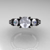 French 14K Black Gold Three Stone Russian CZ Diamond Wedding Ring Engagement Ring R182-14KBGDCZ-4