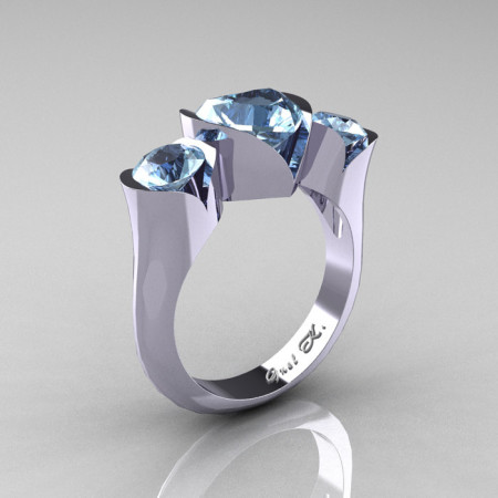 Nature Classic 10K White Gold 2.0 Ct Heart Aquamarine Three Stone Floral Engagement Ring Wedding Ring R434-10KWGAQ-1