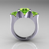 Nature Classic 10K White Gold 2.0 Ct Heart Peridot Three Stone Floral Engagement Ring Wedding Ring R434-10KWGDP-2