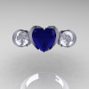 Nature Classic 10K White Gold 2.0 Ct Heart Blue and White Sapphire Three Stone Floral Engagement Ring Wedding Ring R434-10KWGWSBS-3