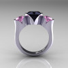 Nature Classic 10K White Gold 2.0 Ct Heart Black Diamond Light Pink Sapphire Three Stone Floral Engagement Ring Wedding Ring R434-10KWGLPSBD-2