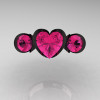 Nature Classic 14K Black Gold 2.0 Ct Heart Pink Sapphire Three Stone Floral Engagement Ring Wedding Ring R434-14KBGPS-3