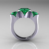 Nature Classic 10K White Gold 2.0 Ct Heart Emerald Three Stone Floral Engagement Ring Wedding Ring R434-10KWGEM-2