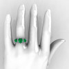 Nature Classic 10K White Gold 2.0 Ct Heart Emerald Three Stone Floral Engagement Ring Wedding Ring R434-10KWGEM-4
