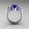 Nature Classic 10K White Gold 2.0 Ct Heart Blue and White Sapphire Three Stone Floral Engagement Ring Wedding Ring R434-10KWGWSBS-2
