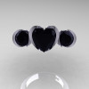 Nature Classic 10K White Gold 2.0 Ct Heart Black Diamond Three Stone Floral Engagement Ring Wedding Ring R434-10KWGBD-3