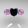 Nature Classic 10K White Gold 2.0 Ct Heart Black Diamond Light Pink Sapphire Three Stone Floral Engagement Ring Wedding Ring R434-10KWGLPSBD-3