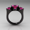 Nature Classic 14K Black Gold 2.0 Ct Heart Pink Sapphire Three Stone Floral Engagement Ring Wedding Ring R434-14KBGPS-2