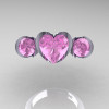 Nature Classic 10K White Gold 2.0 Ct Heart Light Pink Sapphire Three Stone Floral Engagement Ring Wedding Ring R434-10KWGLPS-3
