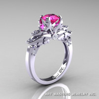 Classic 14K White Gold 1.0 Ct Pink Sapphire Diamond Solitaire Engagement Ring R482-14KWGDPS-1