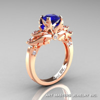 Classic Angel 14K Rose Gold 1.0 Ct Blue Sapphire Diamond Solitaire Engagement Ring R482-14KRGDBS-1