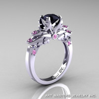 Classic Blazer 14K White Gold 1.0 Ct Black Diamond Light Pink Sapphire Solitaire Engagement Ring R482-14KWGLPSBD-1