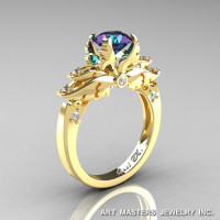 Classic Angel 14K Yellow Gold 1.0 Ct Chrysoberyl Alexandrite Diamond Solitaire Engagement Ring R482-14KYGDAL-1