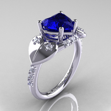 Classic Hearts 14K White Gold 2.0 Ct Blue Sapphire Diamond Engagement Ring Y445-14KWGDBS-1