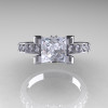 Classic French 14K White Gold 1.0 Ct Princess White Sapphire Diamond Engagement Wedding Ring Bridal Set AR125S-14WGDWS-4