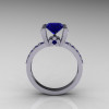 Classic French 14K White Gold 1.0 Ct Princess Blue Sapphire Engagement Ring AR125-14KWGBS-2