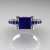 Classic French 14K White Gold 1.0 Ct Princess Blue Sapphire Engagement Ring AR125-14KWGBS-4