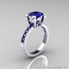 Classic French 14K White Gold 1.0 Ct Princess Blue Sapphire Engagement Wedding Ring Bridal Set AR125S-14WGBS-2