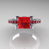 Classic French 14K White Gold 1.0 Ct Princess Rubies Engagement Ring AR125-14KWGR-4